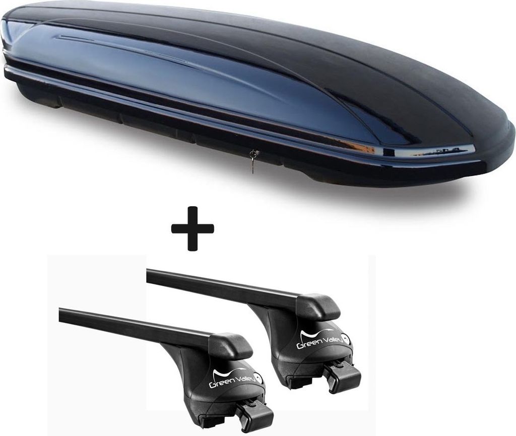Dachbox VDPMAA580 580Ltr abschließbar schwarz + Relingträger Quick kompatibel mit für Kia Niro (SUV 5 Türer) ab 2016 aufl. Reling