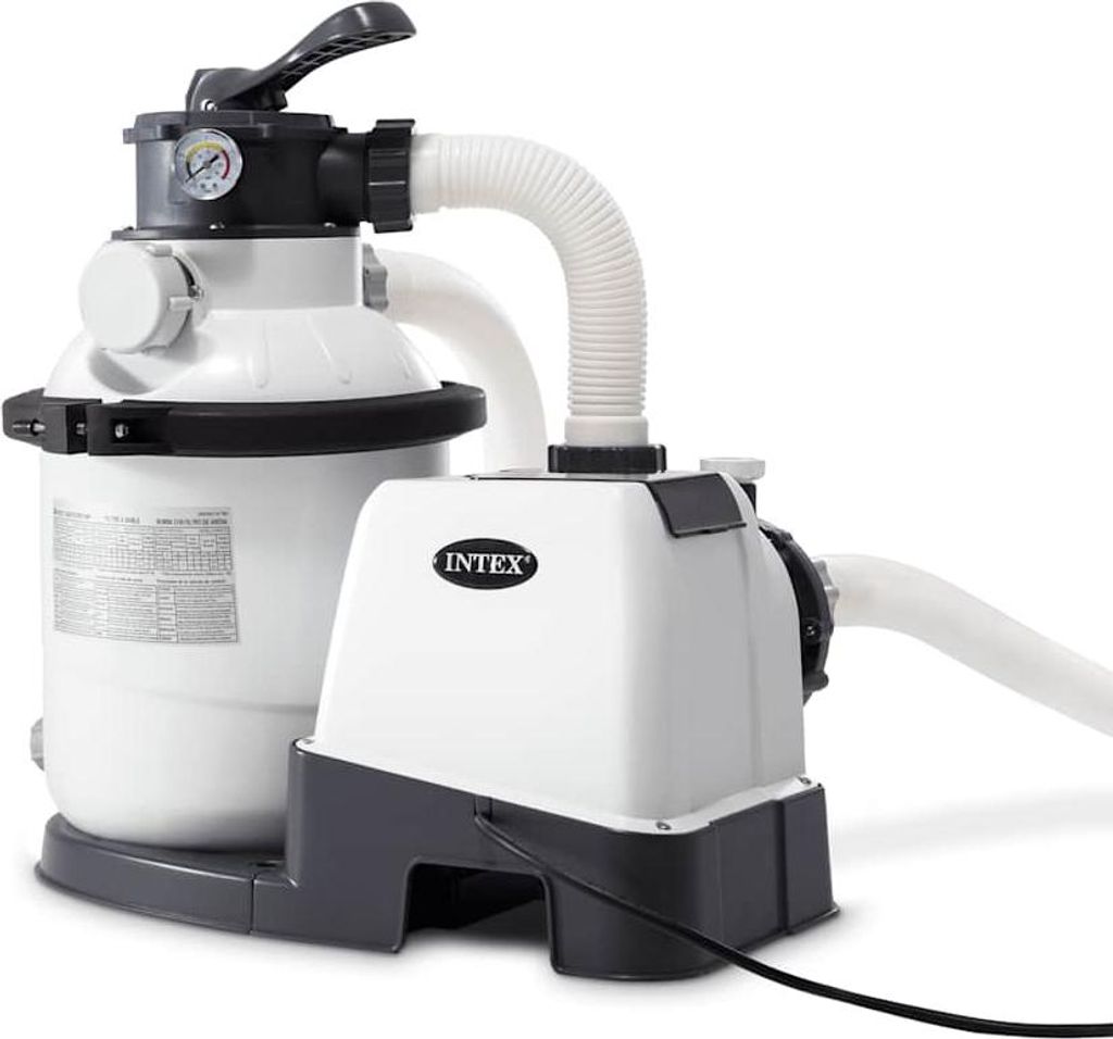 A white and gray sand filter pump for a swimming pool, shown against a white background.