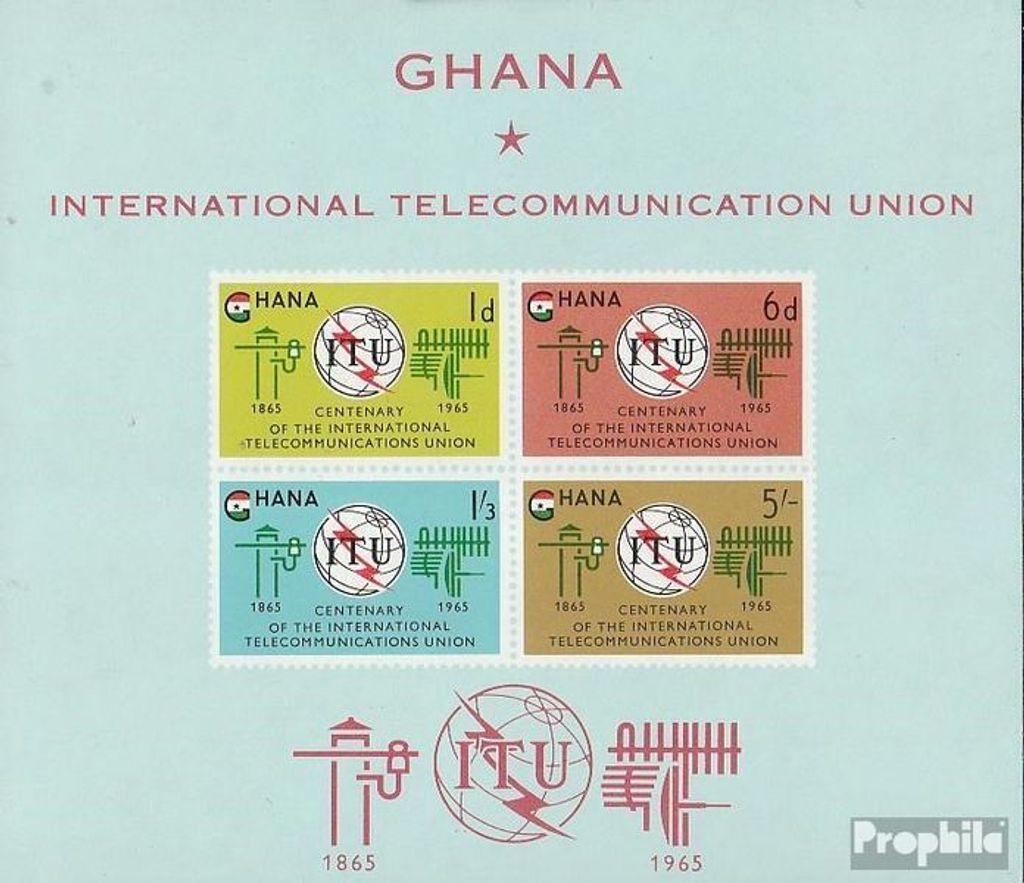 Briefmarken Ghana 1965 Mi Block17 (kompl.Ausg.) postfrisch 100 Jahre ITU
