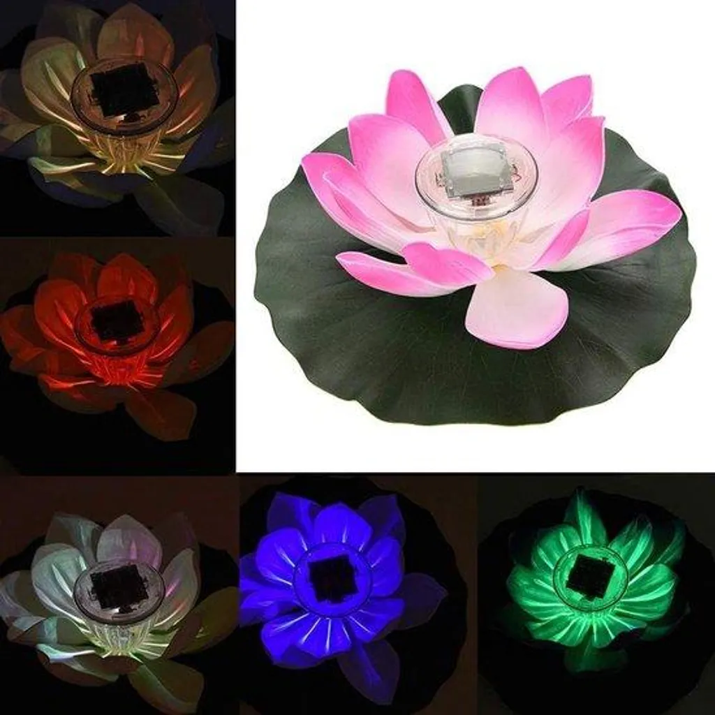 Lampe de décoration LED pour bassin extérieur, lotus rose flottant zen