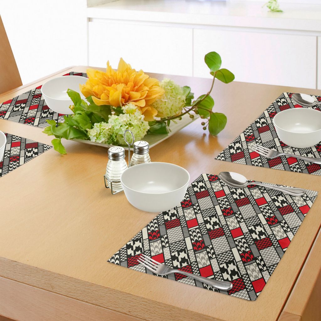 ABAKUHAUS Modern Platzmatten, Minimalist stilisierte Kitsch-Zusammenfassungs-Muster mit Retro- Mode-geometrischem Effekt, Tiscjdeco aus Farbfesten ...