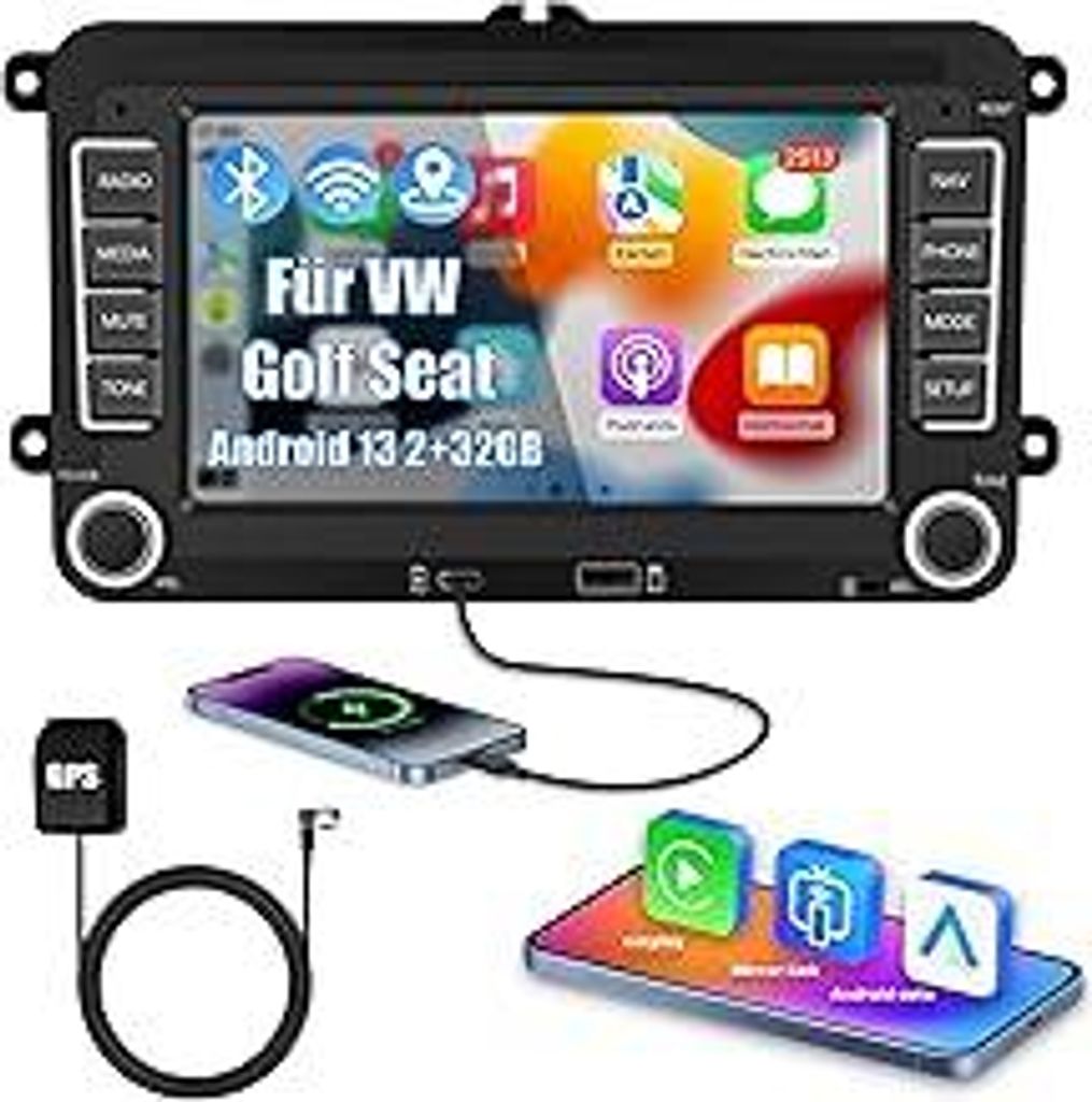 Ledio Bluetooth Autoradio mit Bildschirm für VW Golf 5 6 T5 Polo 6r Caddy Passat Touran Seat, Auto Radio mit Navi WLAN FM/AM Dab Radio, Apple Carp...
