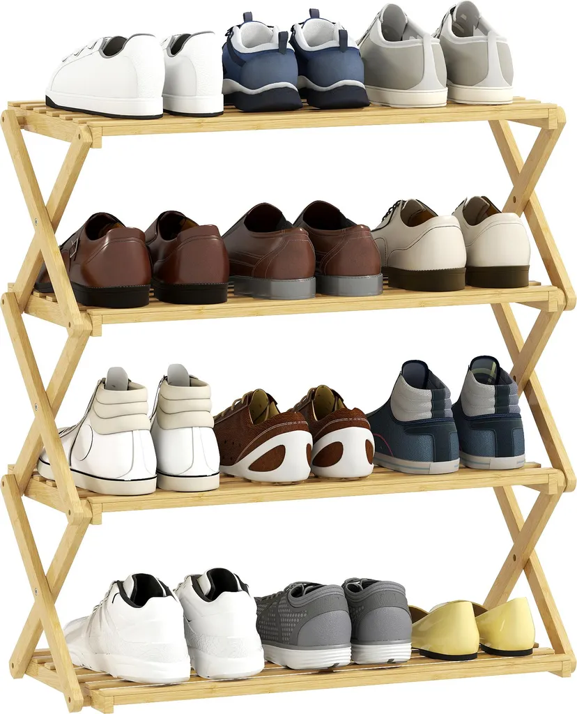 Étagère à chaussures en bambou 60x29x67 cm - Rangement beige 3 niveaux