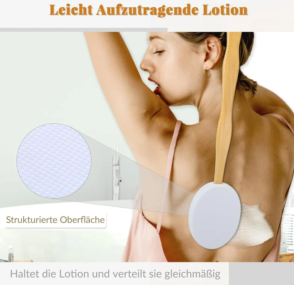 Brosse à dos de douche à long manche avec 3 embouts interchangeables