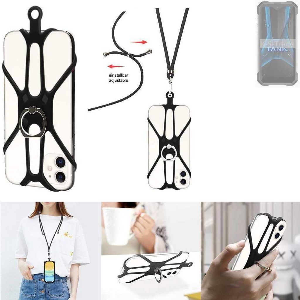 K-S-Trade 3in1 Handykette Handyband Handykordel Halsband Smartphone-Ring Handy-Ring kompatibel mit Unihertz 8849 Tank Mini 1 Fingerhalterung Handyring