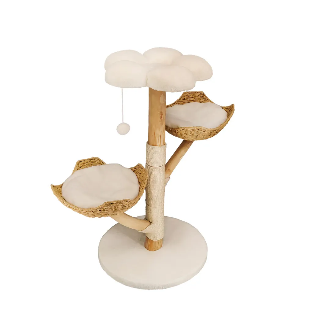 Arbre à Chat Beige 111cm avec Sisal Naturel et Grand Panier de Détente