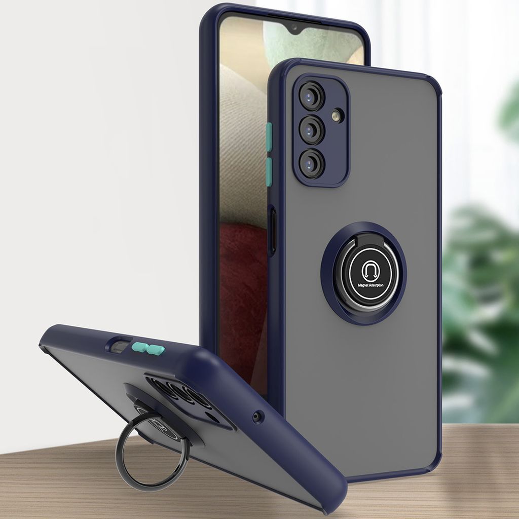 Samsung A13 5G Hülle, Ring Halter Ständer Matte Transluzent TPU Rahmen Stoßfest Schutzhülle für Samsung Galaxy A13 5G Blau