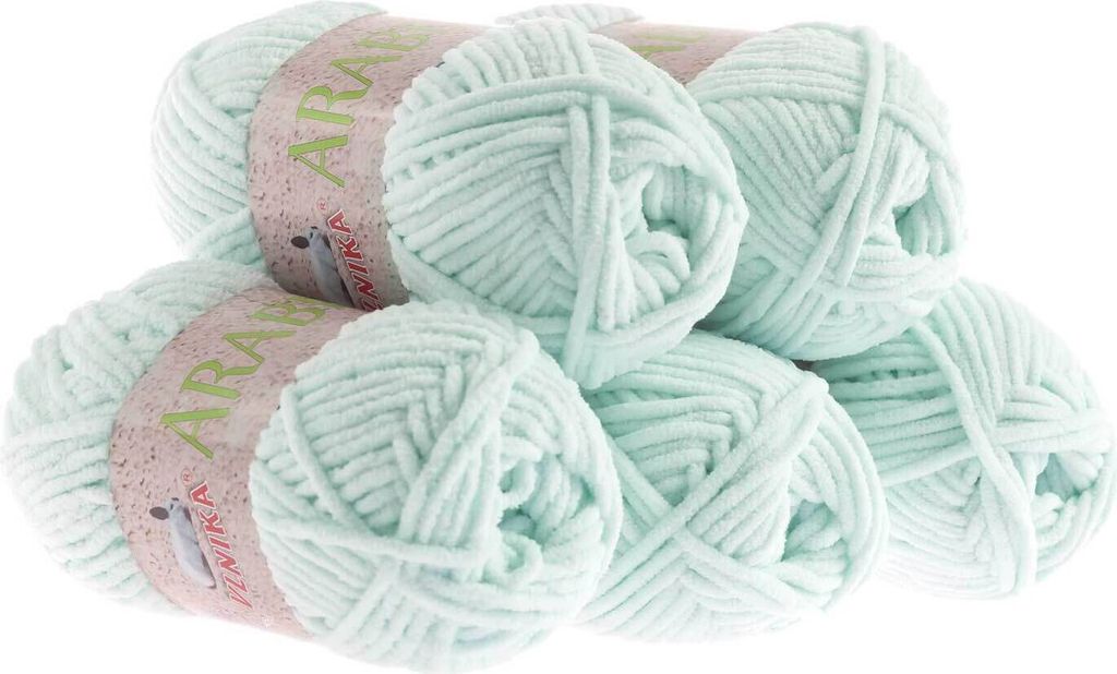 5 x 100g Kuschel-Strickgarn Arabela Strickwolle Chenille-Strickgarn, Farbwahl, Farbe:hellblau