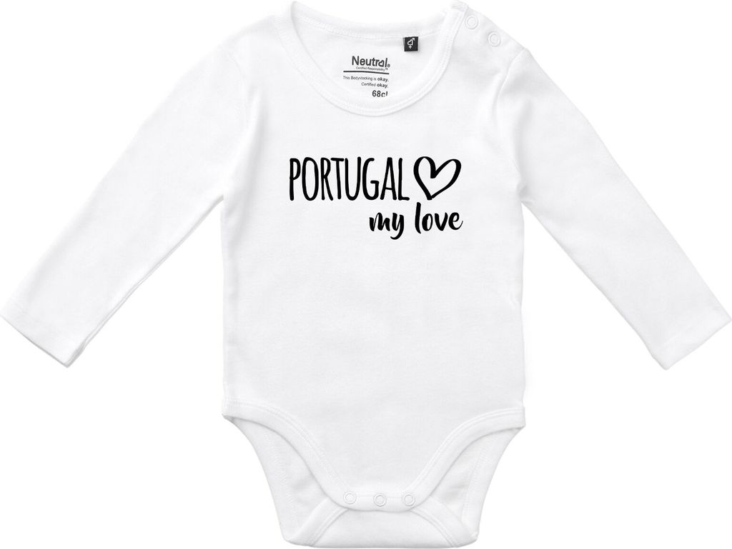 Huuraa Baby Body Portugal my love 74 White Baumwolle Fairtrade Langarmbody Geschenkidee