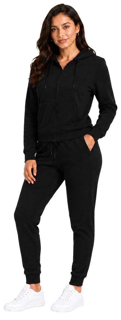 Damen Jogginganzug einfarbig 100% Baumwolle 586 Schwarz L Produktbild 