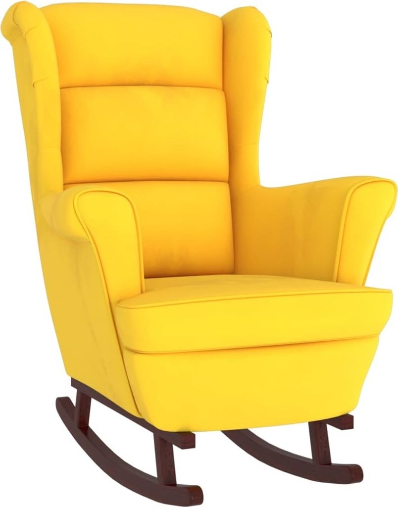 Schaukelstuhl mit Massivholz-Gummibeinen Gelb Samt