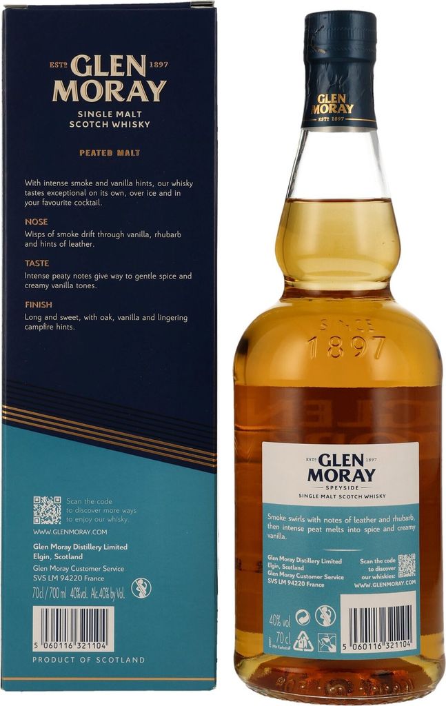Glen Moray Peated Single Malt Scotch Whisky, 40% Vol. 0,7 l Produktbild 