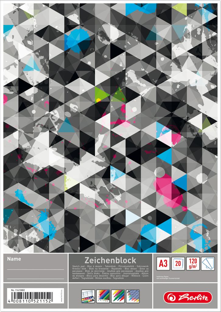 Herlitz Zeichenblöcke 5er Pack – DIN A3, 120 G/m², 20 Blatt Pro Block, 4 Verschiedene Motive