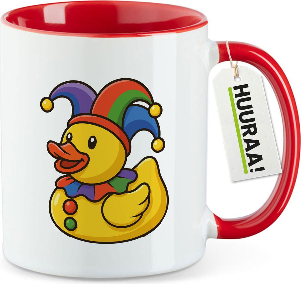 Huuraa Kaffeetasse Quietscheente Karneval Gummiente Jeck 330ml Rot Keramik Kaffeebecher Geschenkidee