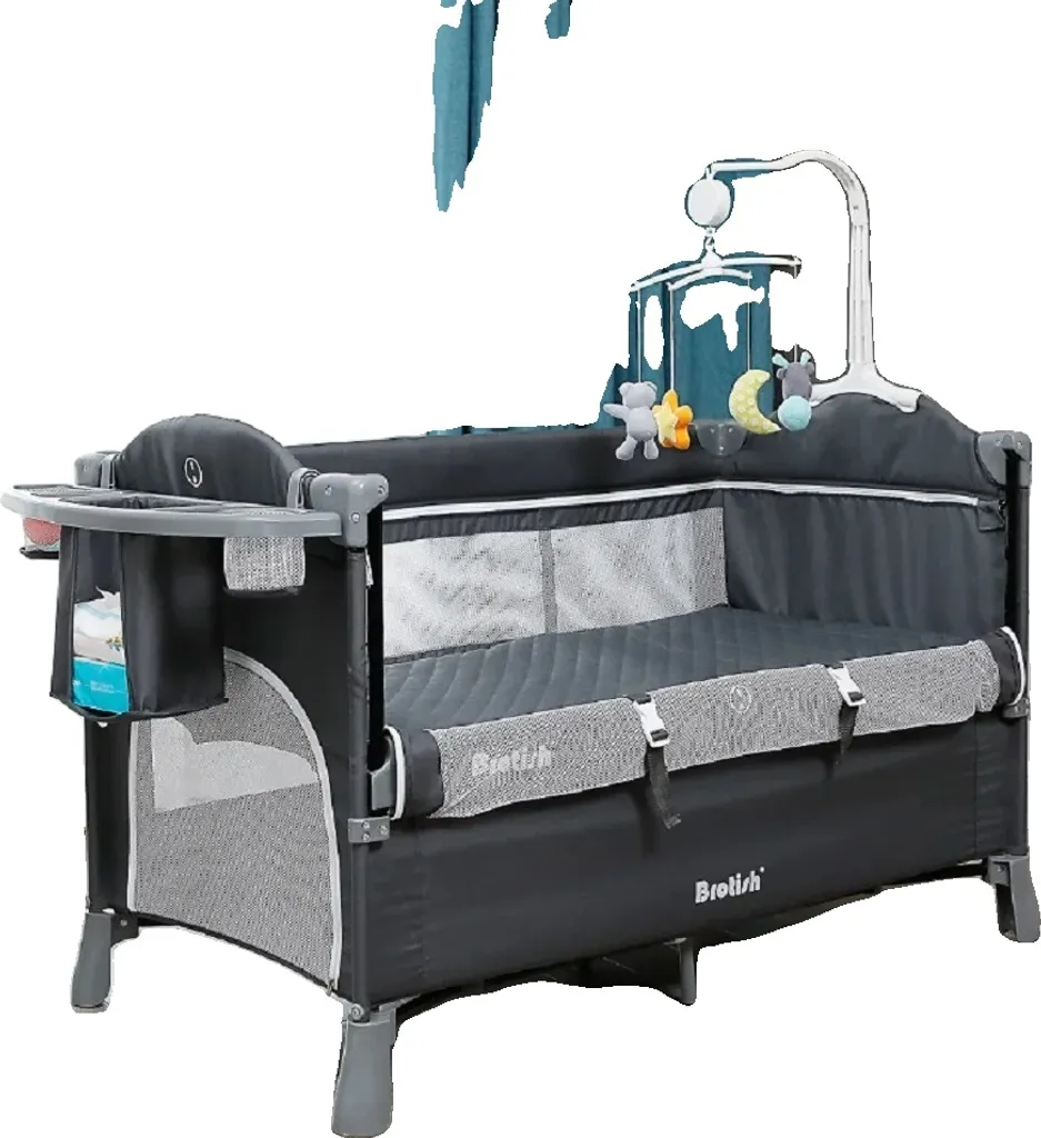 Lit d'appoint bébé pour voyage et sorties avec rangement compact gris