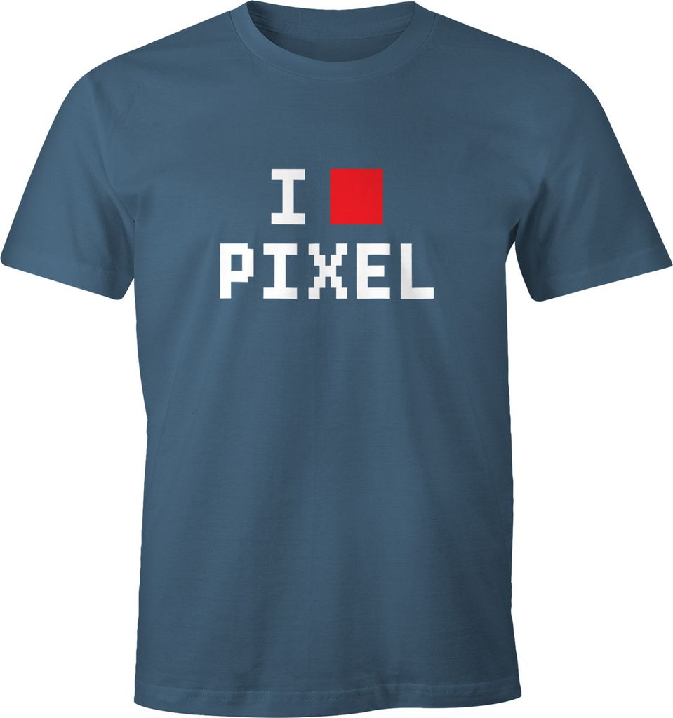 Herren T-Shirt I Love Pixel Fun-Shirt Nerd-Shirt Moonworks denim XL