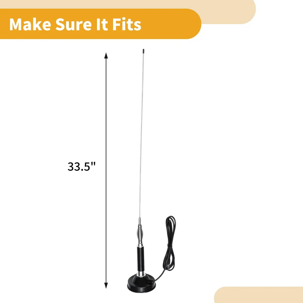 Antenne de Signal 85cm Argentée et Noire avec Support Ventouse Auto