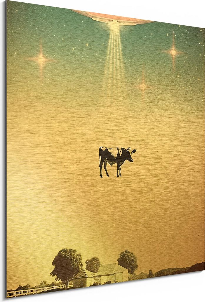 DEQORI Alu-Dibond Bild Gold 30x30 cm 'Entführung auf der Weide' Wandbild Metall dünn