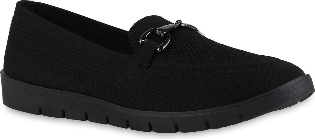 VAN HILL Damen Slip Ons Slippers Bequeme Strick Profil-Sohle Schuhe 841598, Farbe: Schwarz, Größe: 36