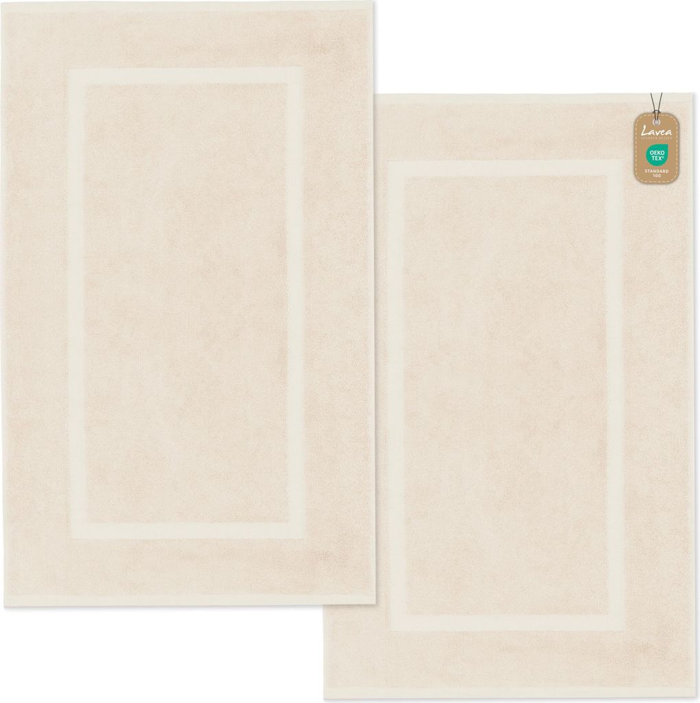 Lavea 2er Set Badematte 50x80 cm – rutschfeste, Waschbare Badematten aus 100% Baumwolle, Frottierserie Elena – Saugstark, Strapazierfähig- C...