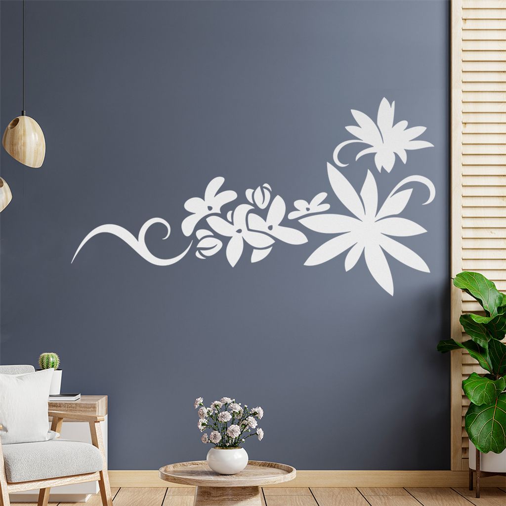 Blumen - Linien Wandtattoo in 6 Größen - Wandaufkleber Wall Sticker - Dekoration, Küche, Wohnzimmer, Schlafzimmer, Badezimmer