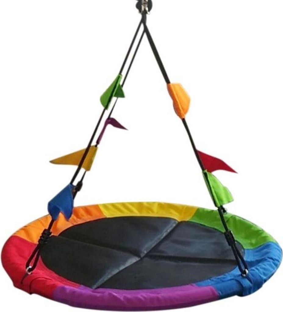 Zwei Kinder Swing Storchennest mit bunten Fahnen