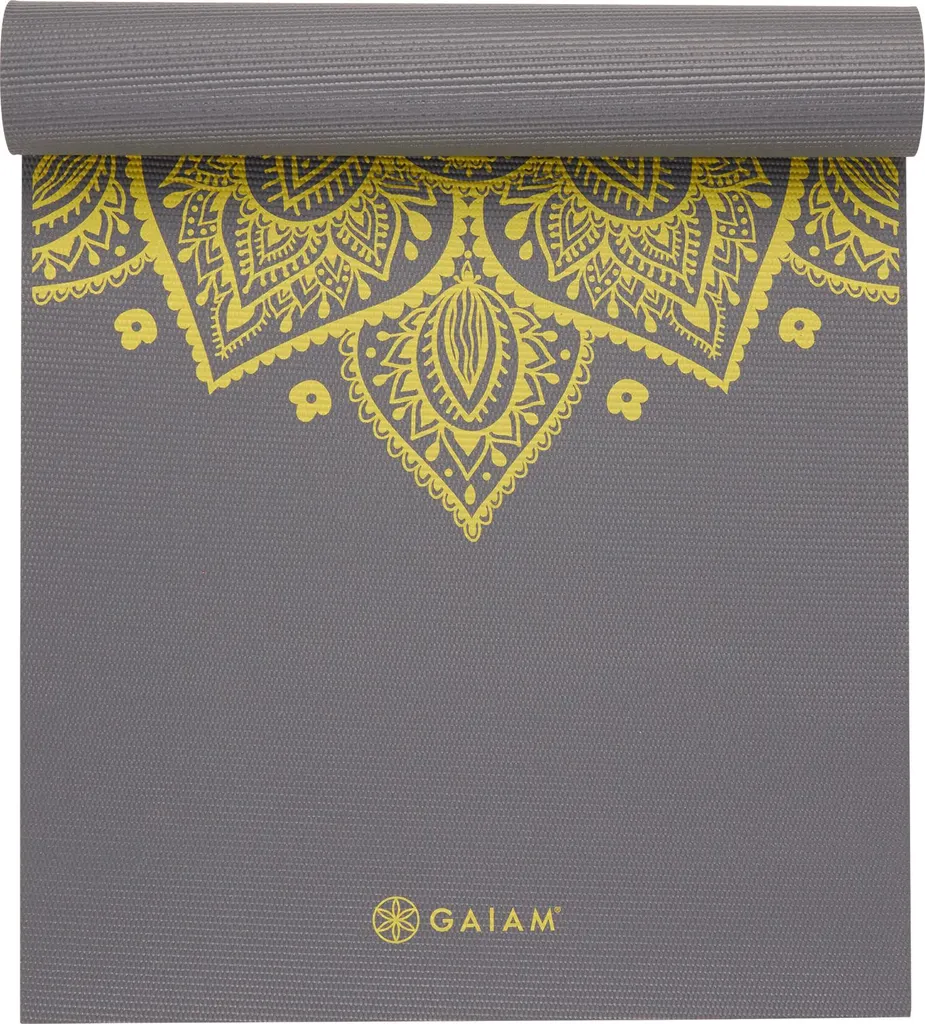 Tapis de Yoga Antidérapant Gaiam Citron Sundial 6mm Gris Doré Chic