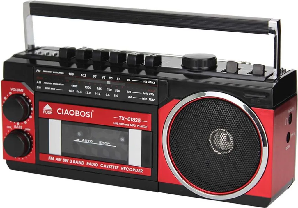 Avizar, radio FM/AM/SW con lettore cassette e Bluetooth, cinturino da polso, nero/rosso