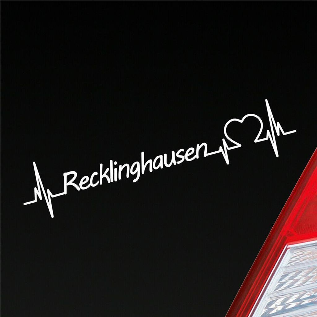 Auto Aufkleber Recklinghausen Herz Herzschlag 19x4 cm Weiss Matt Sticker Heckscheibenaufkleber