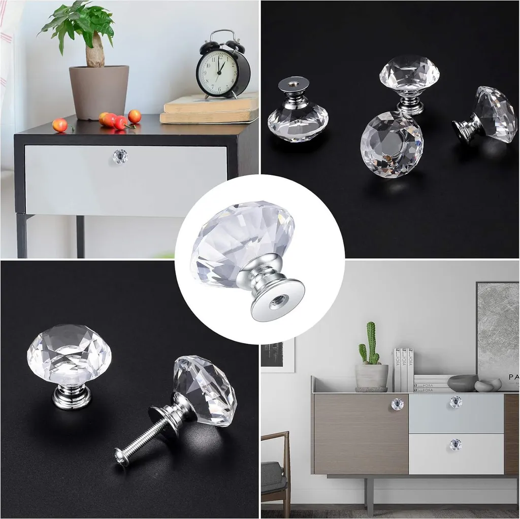 Lot de 8 boutons en verre cristal 30 mm - Finition diamant luxe