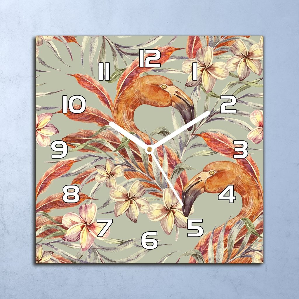 Deko Glasuhr Wanduhr 30x30 Vintage Flamingos Quarz Küchenuhr Bürouhr