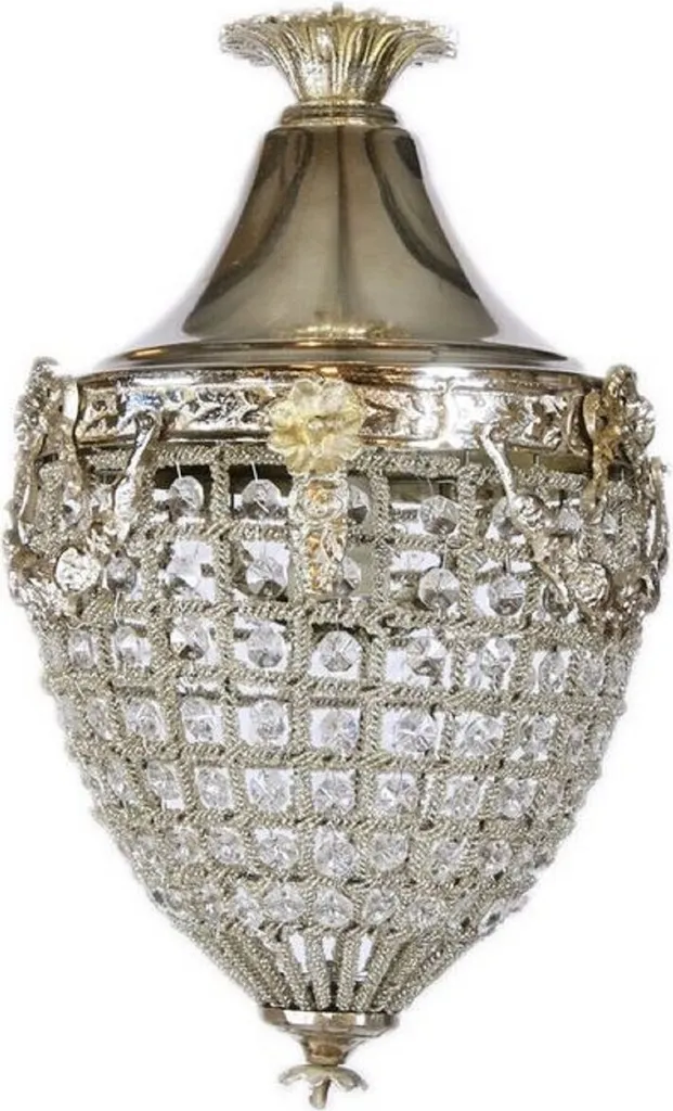 Lampe à Suspendre Ronde Baroque Argent et Cristal Noble Ø 25 x 35 cm