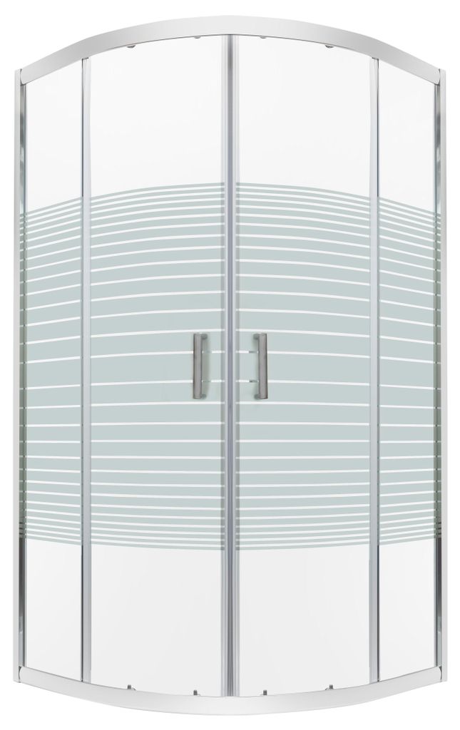 Kerra Madera Str SOLO 80x80 Duschkabine ohne Duschwanne, Chromprofile, 5mm ESG Sicherheitsglas, transparent mit weißen horizontalen Streifen