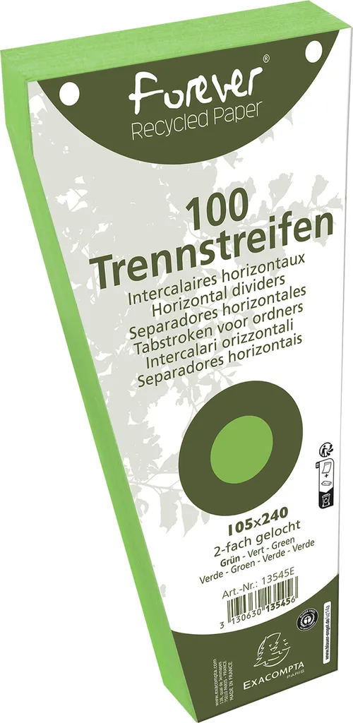 Fiches Intercalaires Vertes 105x240mm Perforées - Pack de 600 Feuillets