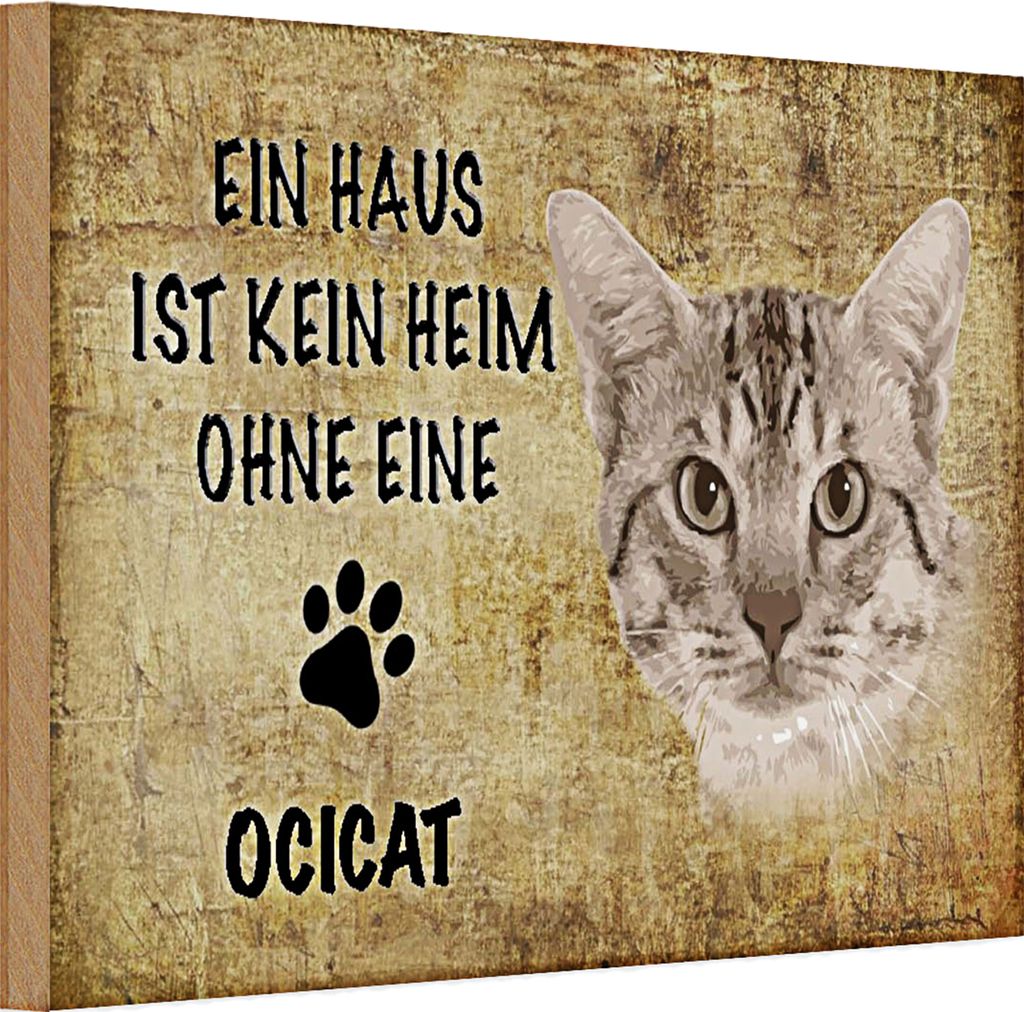 Holzschild Spruch 30x20cm Ocicat Katze ohne kein Heim