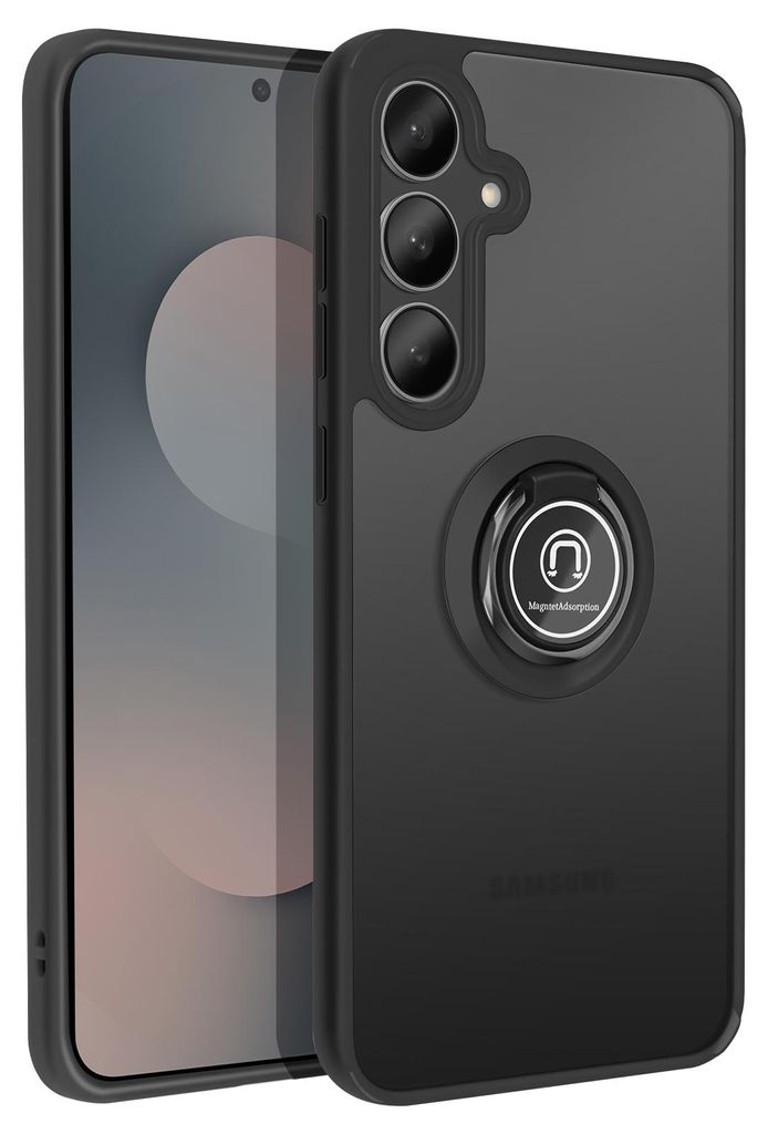 Avizar, Galaxy S25 FE Hülle Hybrid-Schutz mit Magnetring & Standfunktion, Schwarz