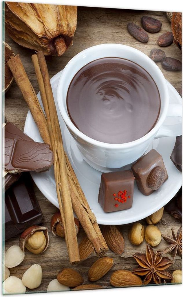 Bilder auf glas - Einteilig - Tasse Schokolade trinken Zimt - 70x100cm - Glasbilder - Wandbilder - Bilder - Wanddekoration aus Glas - Glas Bilder -...
