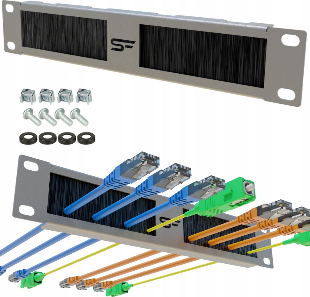 RACK 10 Zoll 1HE Cable Organizer mit Stalflex Kabelverschraubung Kabeleinführung
