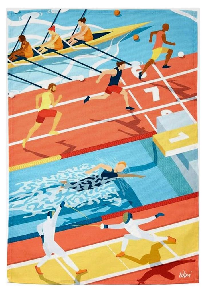Bedrucktes Geschirrtuch aus Baumwolle, Wim' Les Athletes, 50 x 75 cm