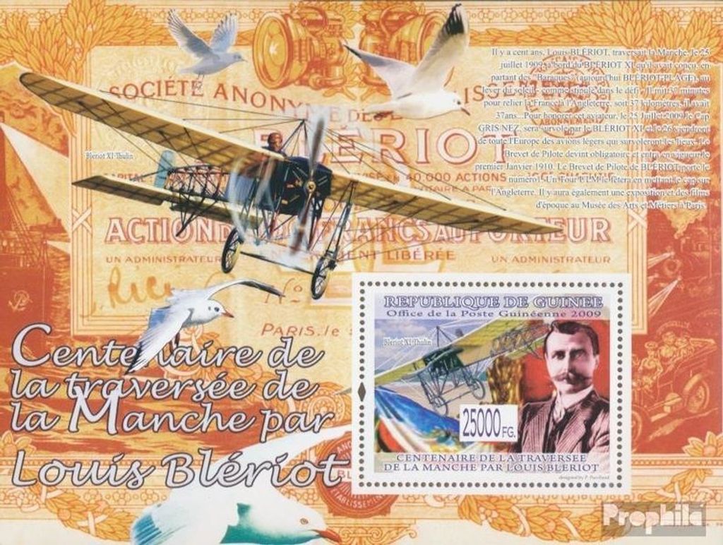 Briefmarken Guinea 2009 Mi Block 1677 (kompl. Ausgabe) postfrisch Flugzeug Bleriot XI Thulin (Vögel)