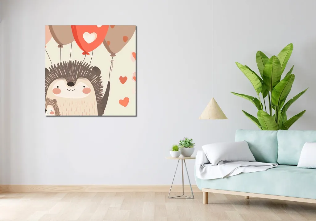 Tableau Carré 90x90 cm : Illustration Famille Hérissons pour Salon et Chambre - 2