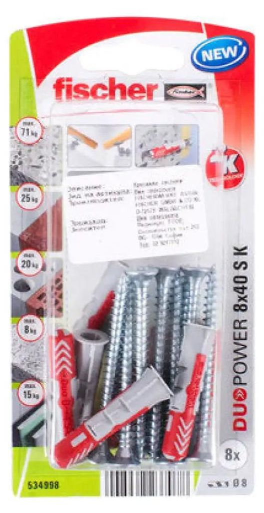 Fischer 534998, Zestaw śrub i kotw, Nylon, Szary, Czerwony, Zdjęcie produktu 