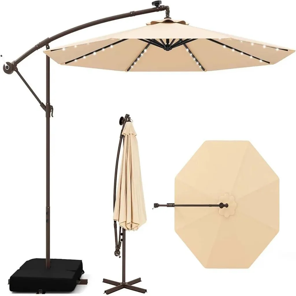 Parasol déporté anti-UV Ø 3m avec LED et lestage : fini l'ombre instable