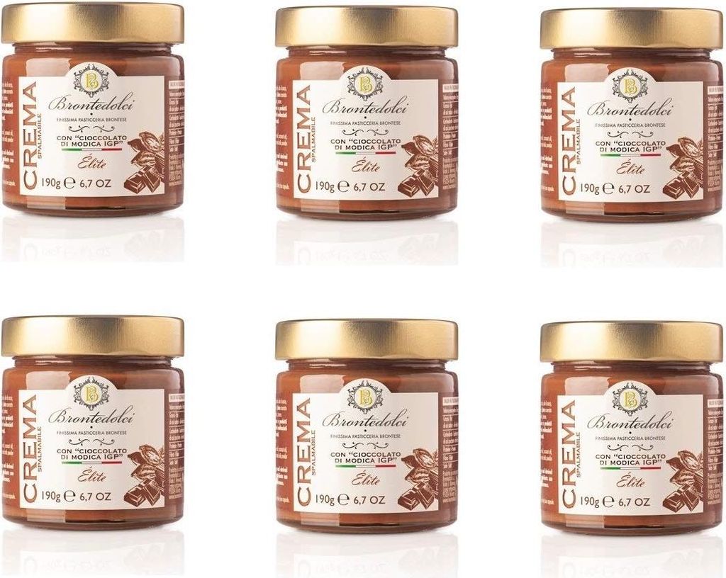 6x Brontedolci Crema Spalmabile con Cioccolato di Modica IGP Schokoladenaufstrich Schokolade 190g in Glas Italienisches Produkt aus Sizilien