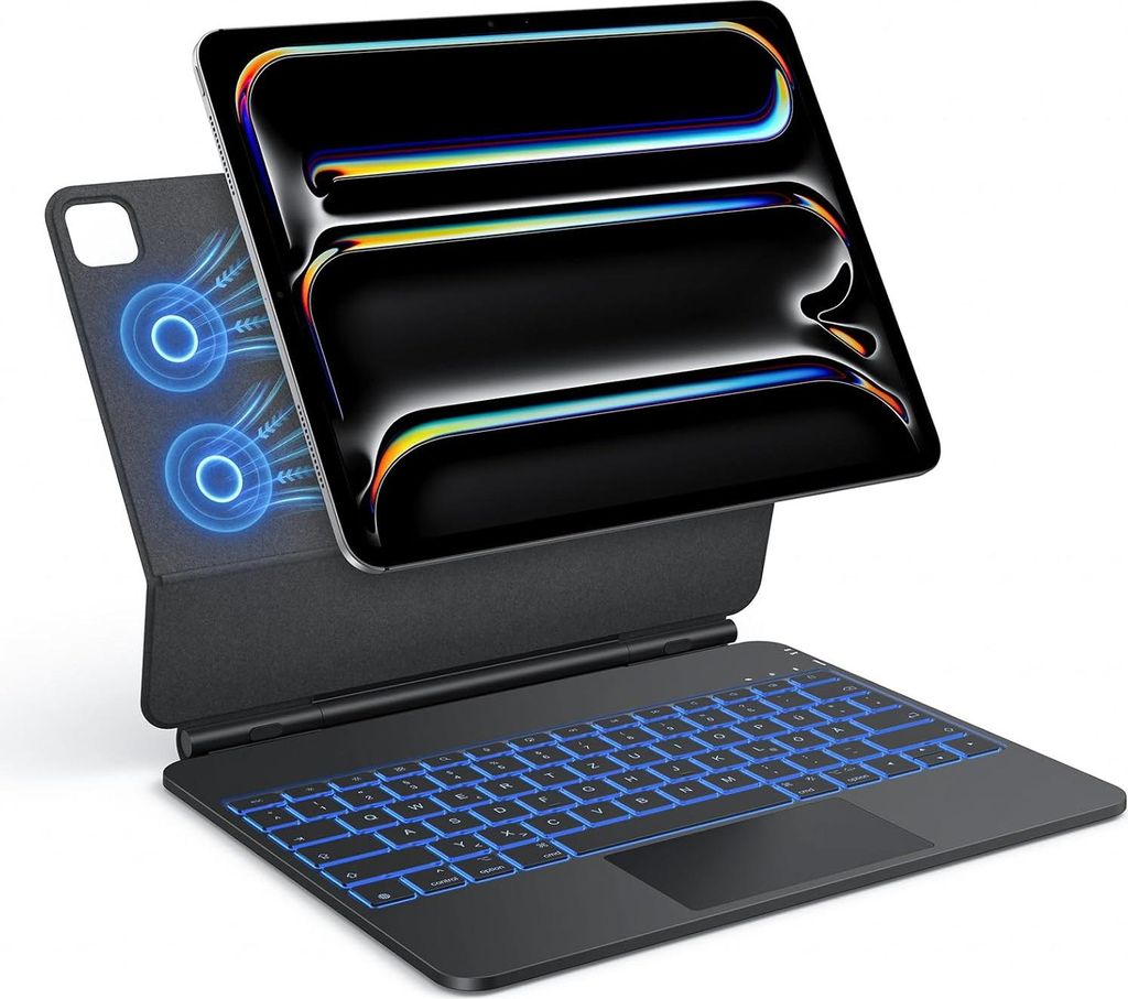 Tastatur-Hülle für iPad Pro 13 M4 2024 TECURS QWERTZ beleuchtet