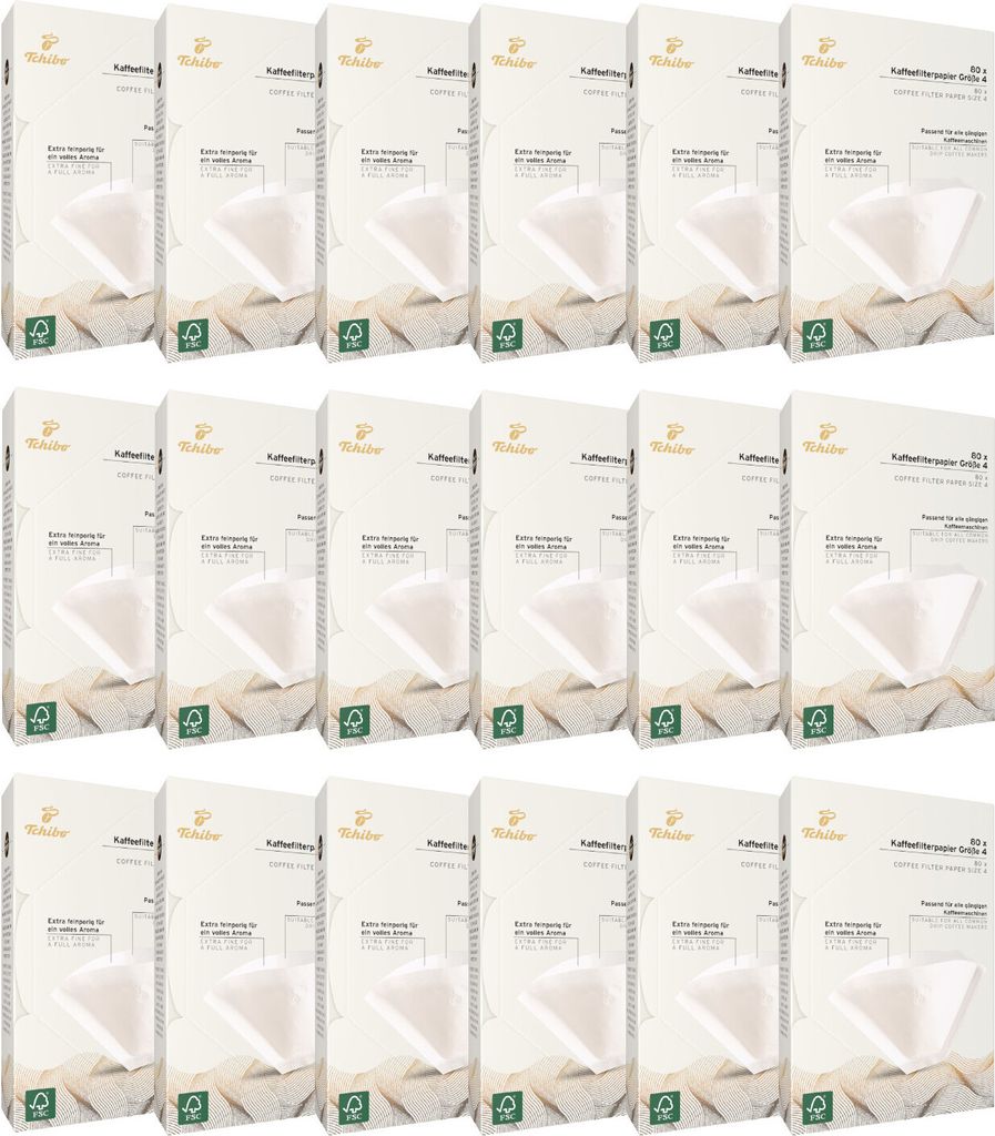 Tchibo Kaffeefilter Größe 4 Großpackung 1440 Stück - spapier Filtertüten 18x80, nachhaltig, aromatisch, kompostierbar, umweltschonend, weiß