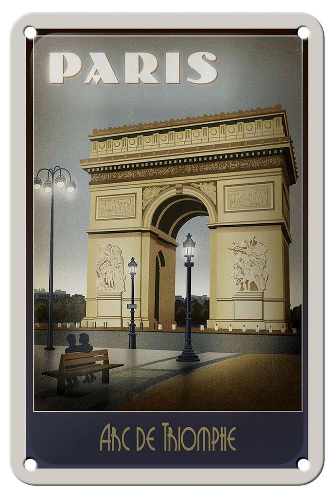 Blechschild Reise 12x18 cm Paris Frankreich Arc de Triomphe Deko Schild