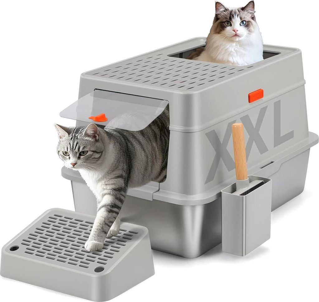 Edelstahl Katzenklo mit Deckel - XXL Größe - Einfach zu Reinigen - Leckfrei