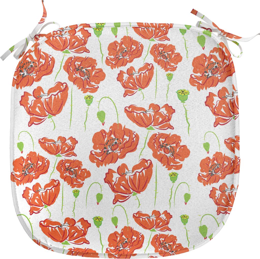 ABAKUHAUS Windröschen Polster für Esszimmerstühle, Doodle Poppies, Dekoratives wasserfestes Kissen mit Riemen für Küchensitze, 40 cm x 40 cm, ...