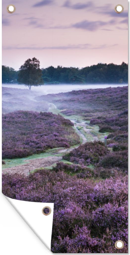 MuchoWow 40x80 cm Outdoor-Poster Gartendeko Sichtschutz Garten Poster für den Garten Nebel im Heidekraut